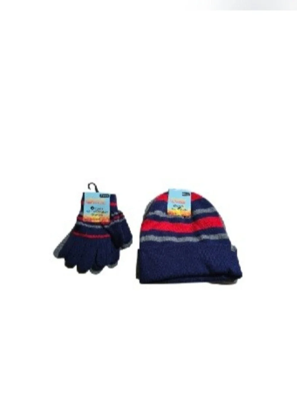 #HL02 Kids Winter Beanie and Gloves Set - Gray / Navy 2 Pairs